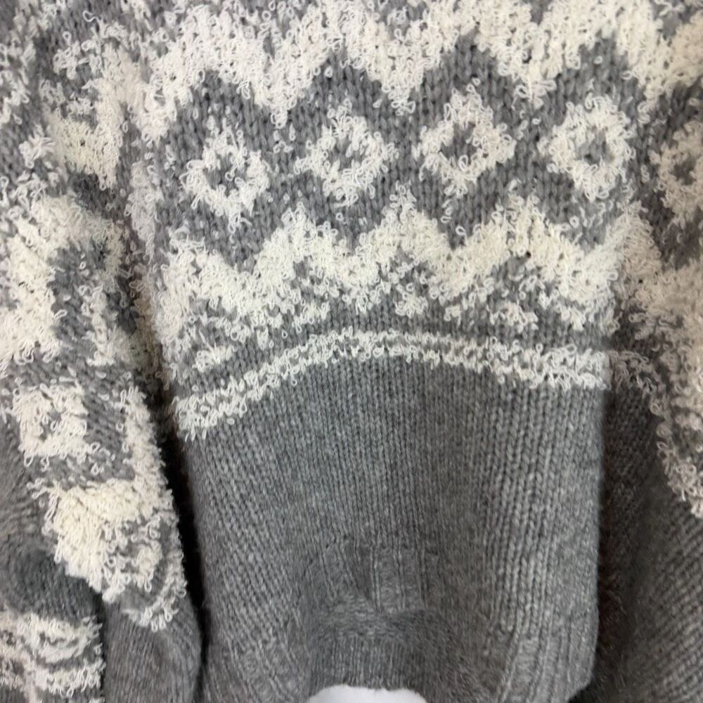 Free People Wool Blend Boho Sweater Medium Gray Fair Isle Cowl Neck Chunky Knit‎ - Picture 3 of 8